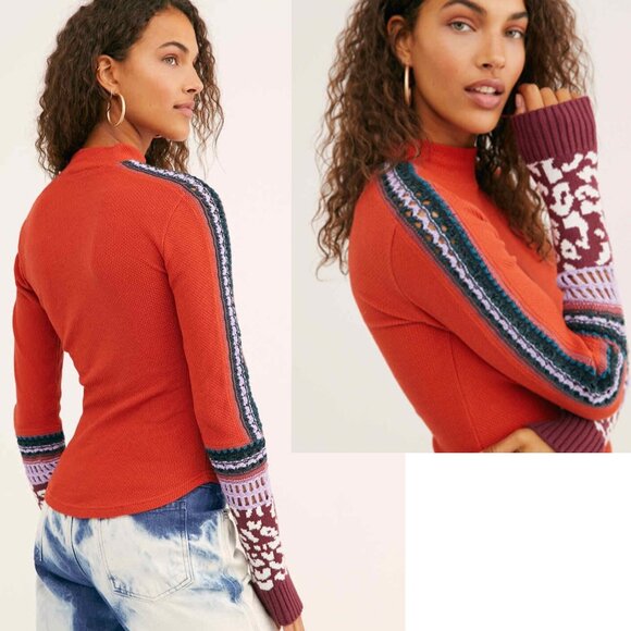 NWT Free People Switch It Up Cuff Thermal Washed Red Top Western Boho - Picture 1 of 11
